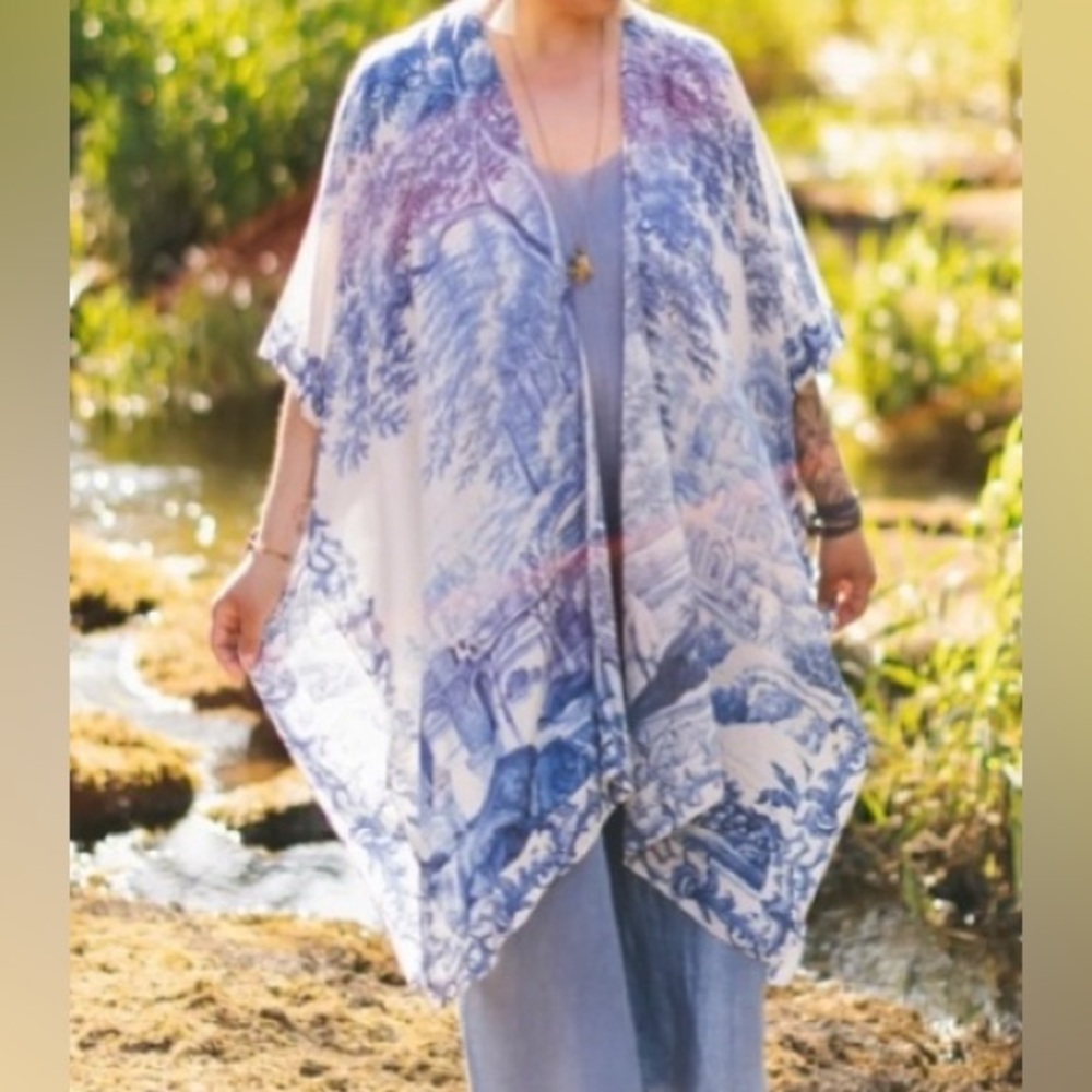 ⭐️Last One⭐️ LET THE LIGHT IN GODDESS DUSTER KIMONO Mid Length Chinoiserie - Picture 3 of 14